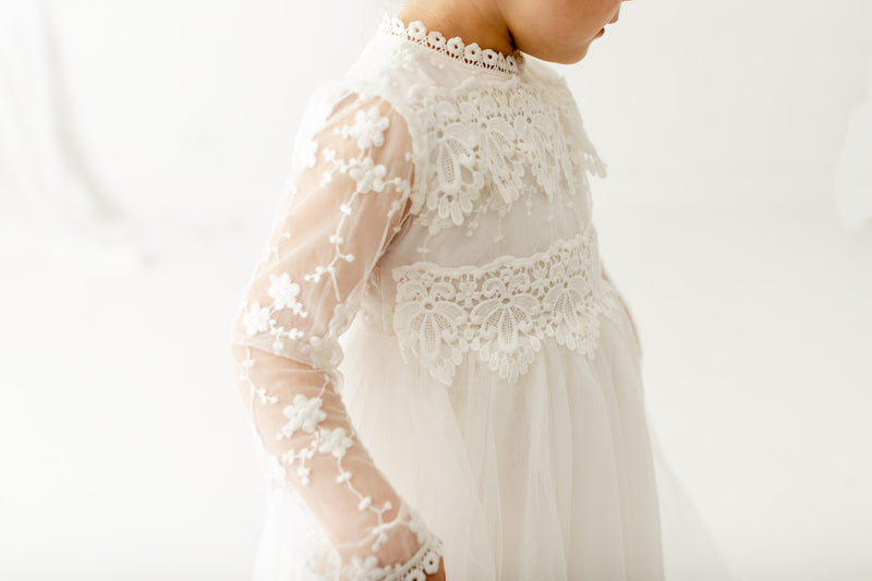 Perfect Tyra Flower Girl Dress in White Color with Long Sleeves