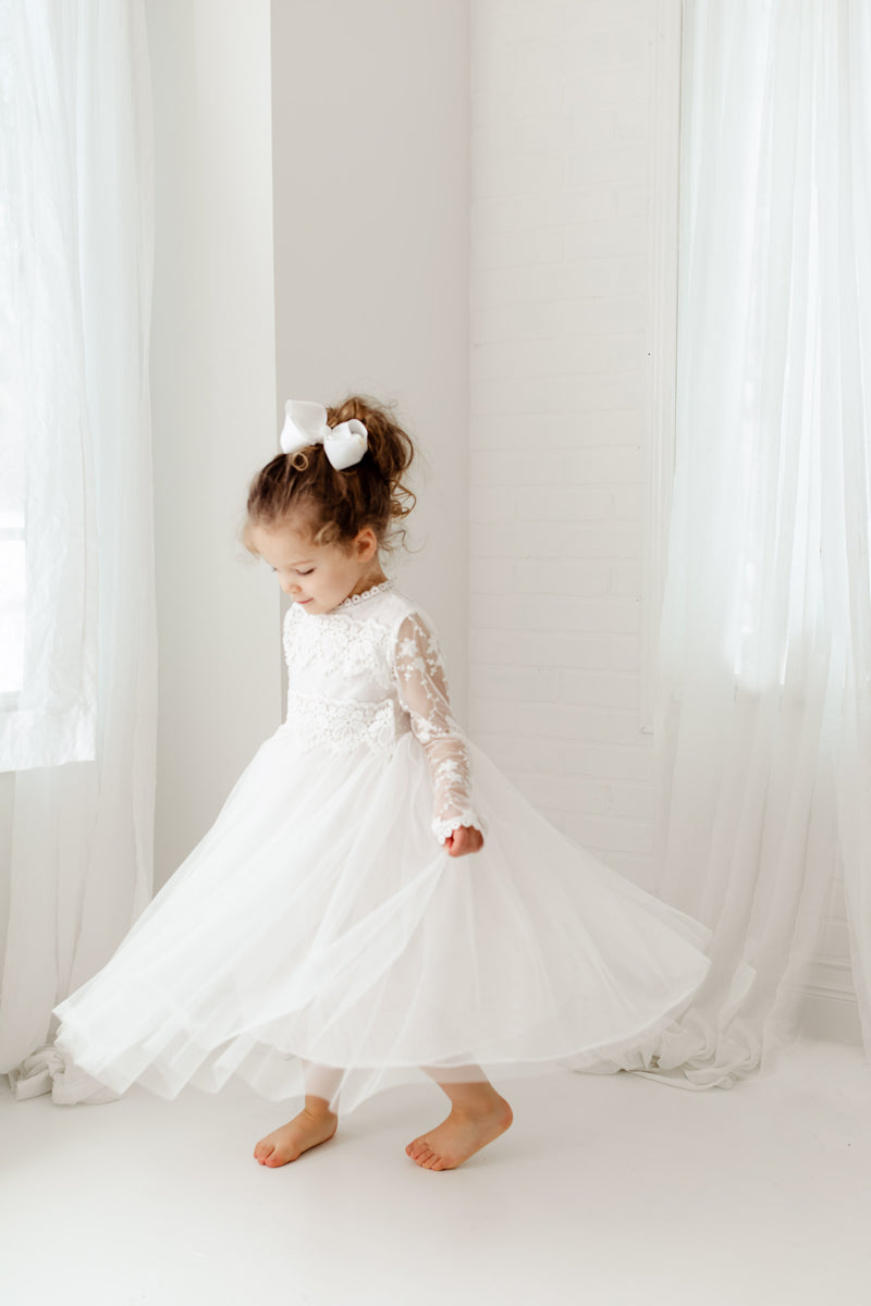 The Tyra Long Sleeve Flower Girl Dress Nicolette's Couture The Tyra Long Sleeve Flower Girl Dress Nicolette's Couture