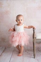 Little Girl Wearing Pink Flower Girl Dress