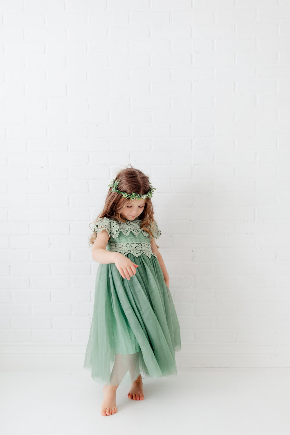 Nicolette's Couture Sage Vintage-Inspired Crochet Lace Dress for Girls, 6 months