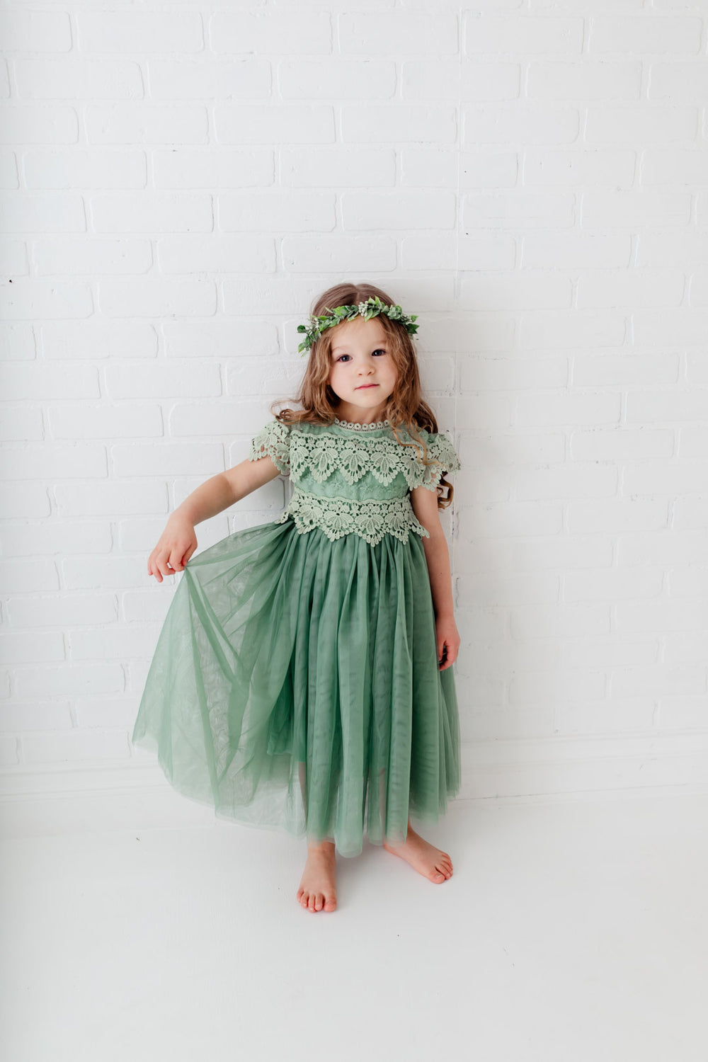 Nicolette's Couture Sage Vintage-Inspired Crochet Lace Dress for Girls, 6 months
