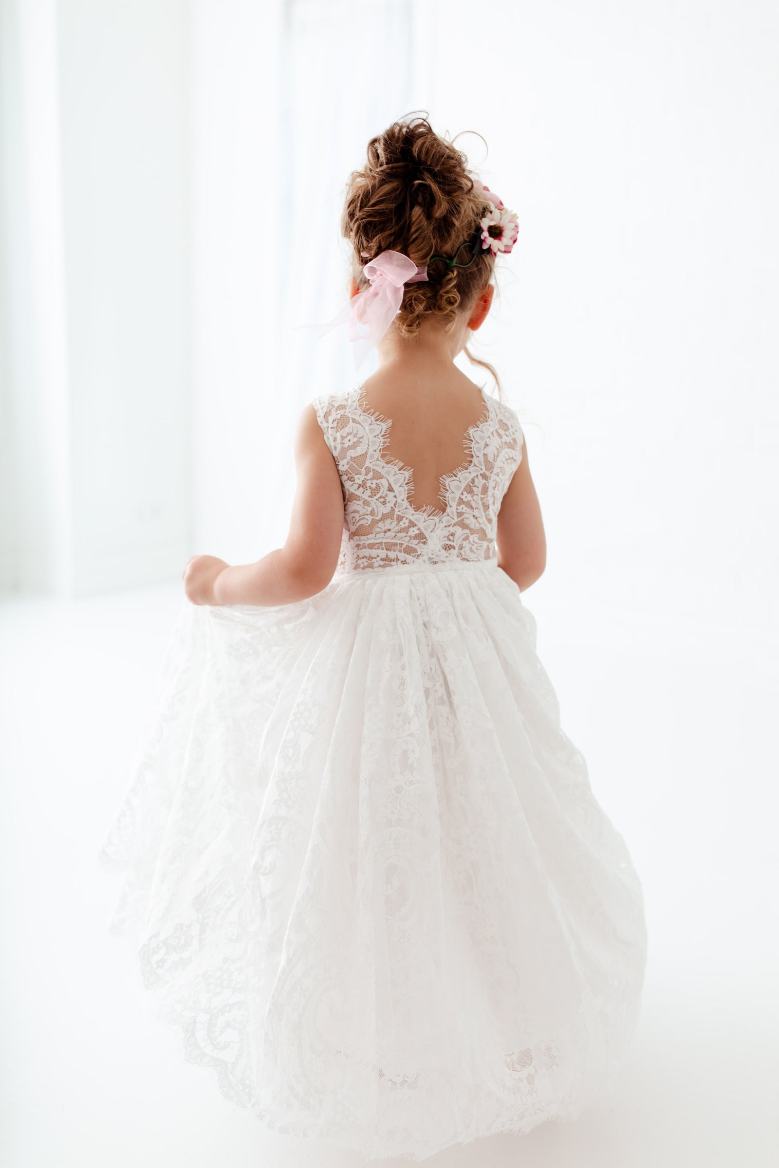 The Ophelia White Flower Girl Lace Dress – Nicolette's Couture