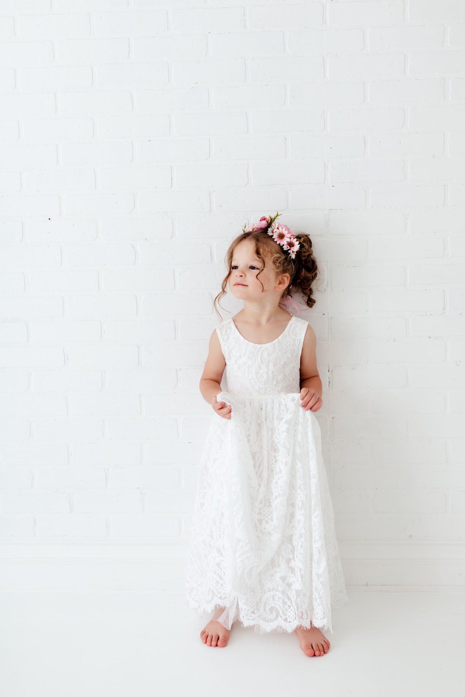 The Ophelia White Flower Girl Lace Dress – Nicolette's Couture