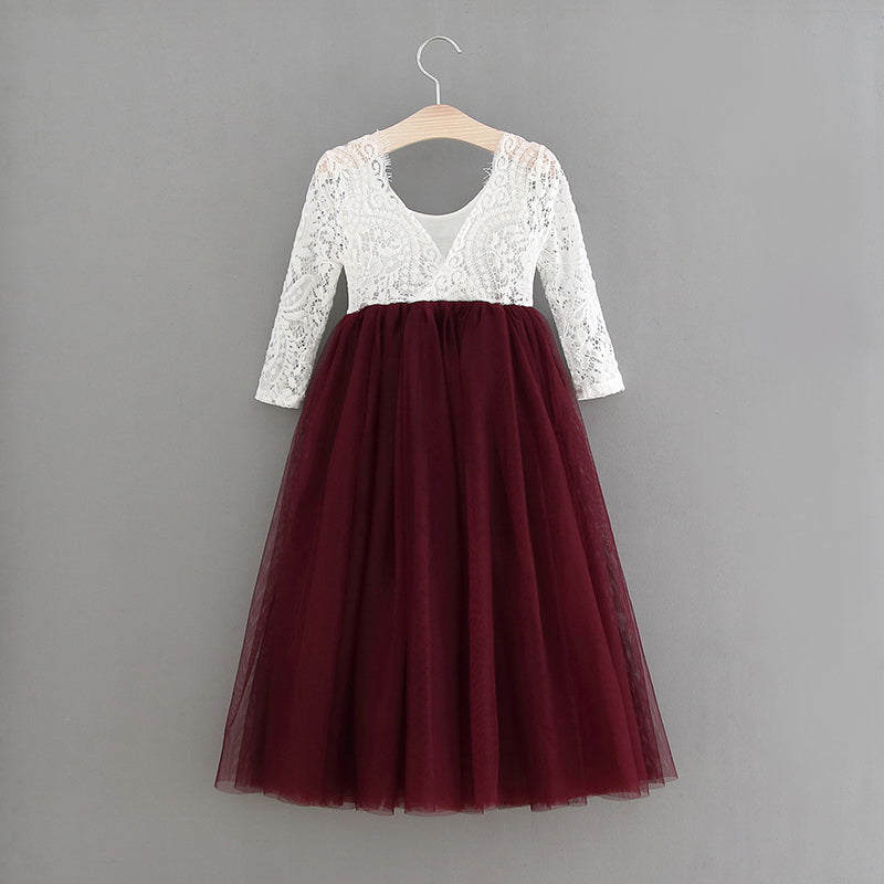 Nicolette's Couture Burgundy Lace and Tulle Flower Girl Dress for Female, 8/9 Nicolette's Couture Burgundy Lace and Tulle Flower Girl Dress for Female, 8/9