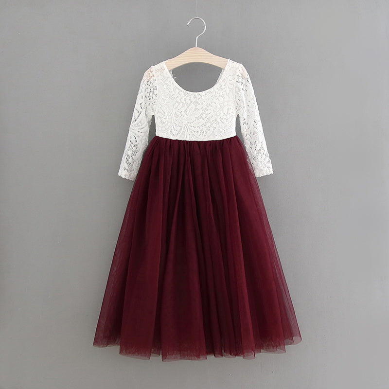 Nicolette's Couture Burgundy Lace and Tulle Flower Girl Dress for Female, 8/9 Nicolette's Couture Burgundy Lace and Tulle Flower Girl Dress for Female, 8/9